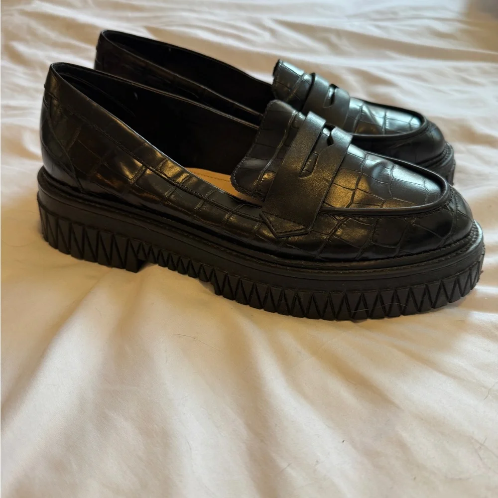 SCHUTZ 11B Womens Black Croc Platform Penny Keeper Viola Loafers Shoes - Picture 6 of 9